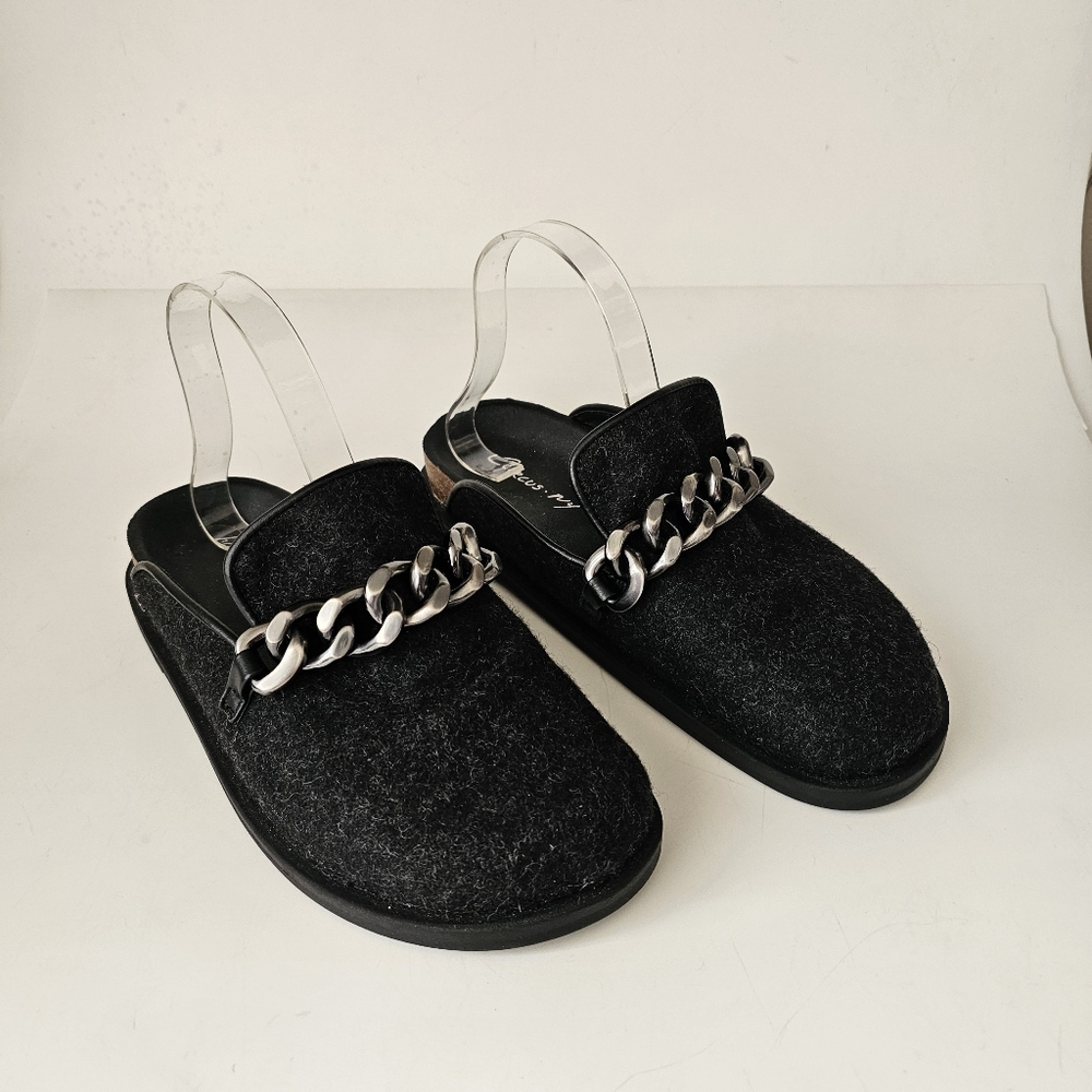 Circus by Sam Edelman Jillian Fabric Chunky Mule Gray Black Silver Chain 7
